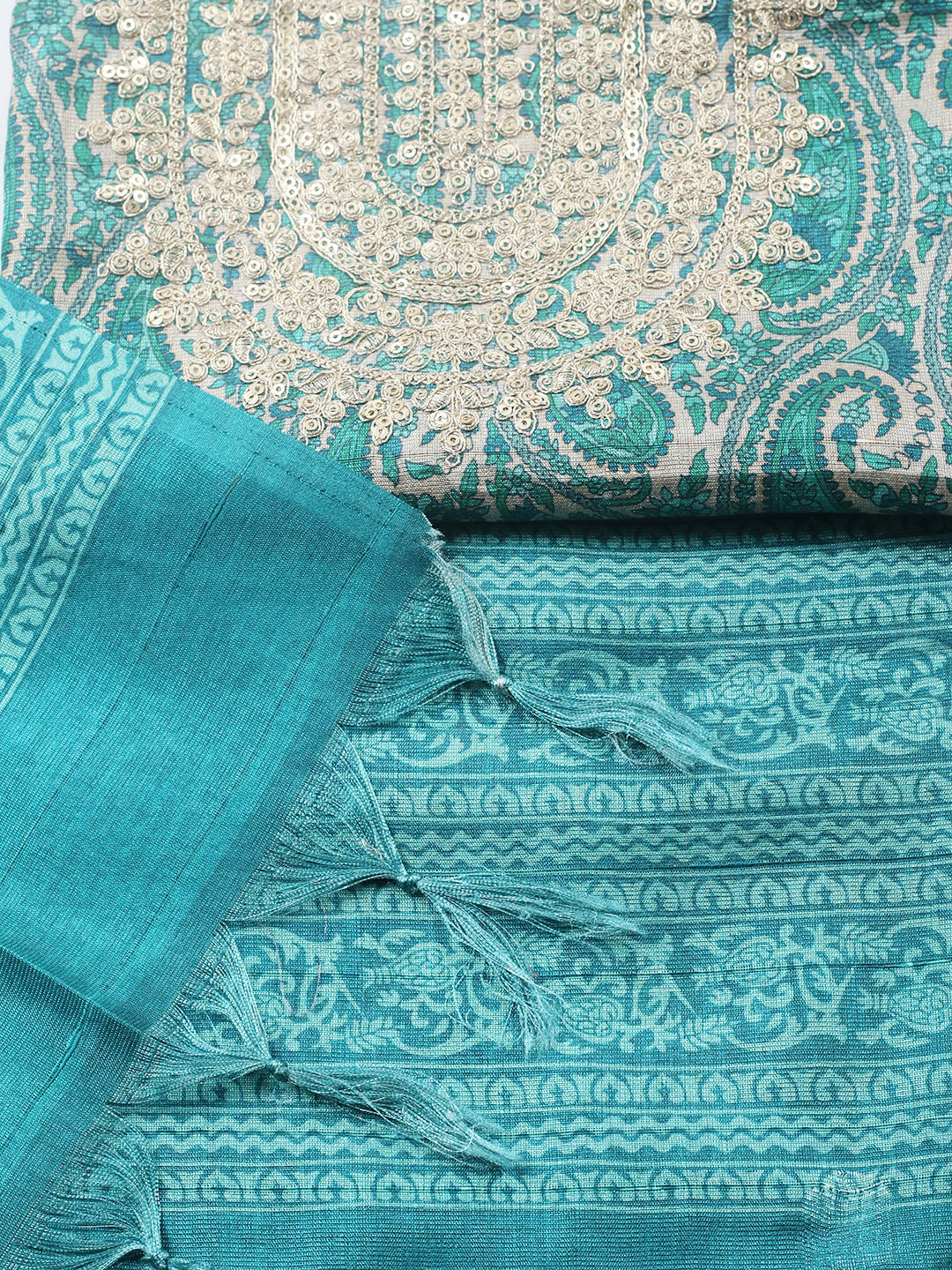 Embroidered Cotton Blend Unstitched Suit With Pant &amp; Dupatta
