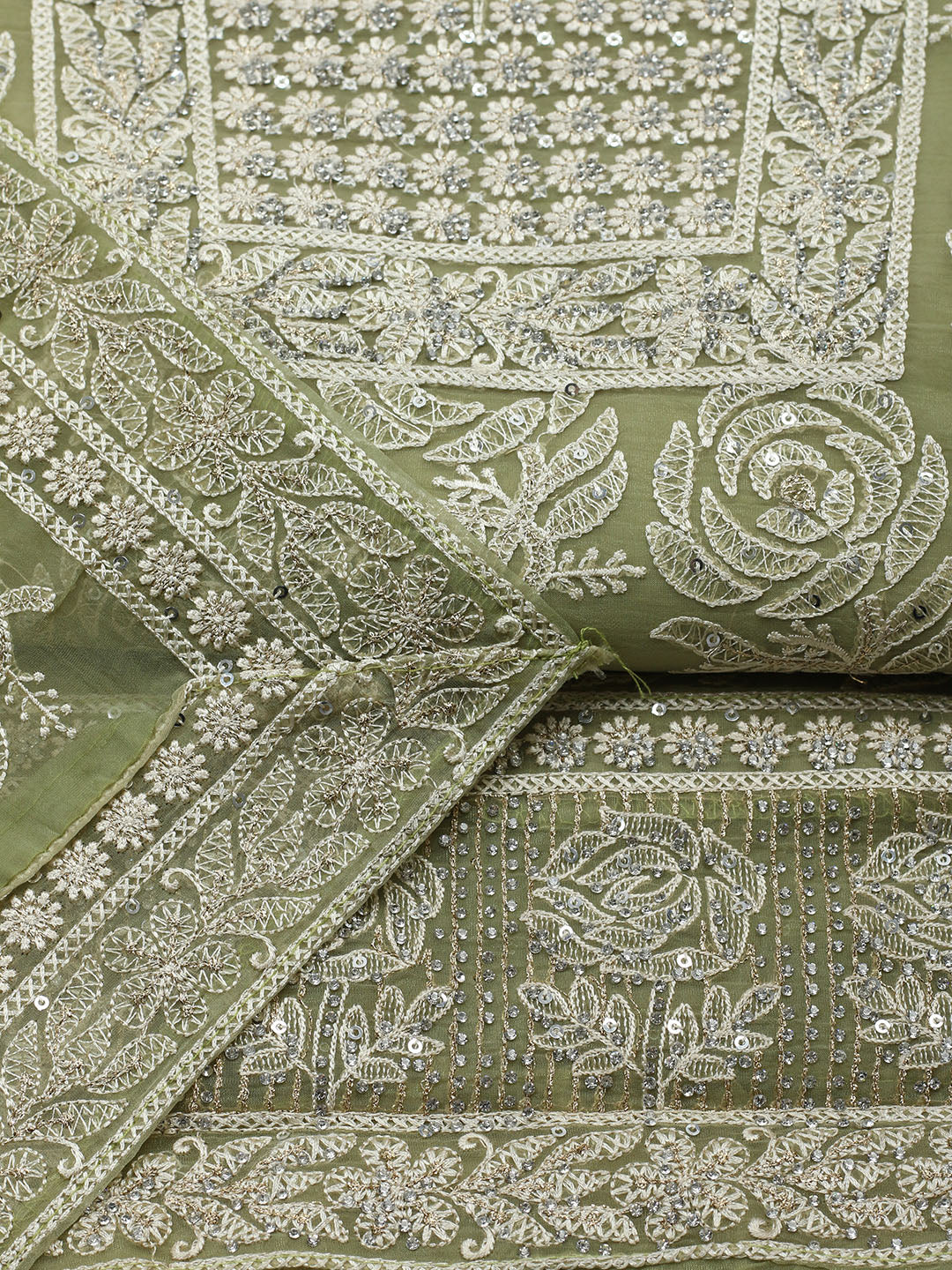 Embroidered Organza Unstitched Suit With Pant &amp; Dupatta