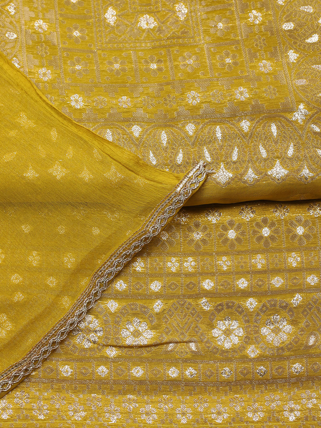 Woven Design Chanderi Unstitched Suit With Pant &amp; Dupatta