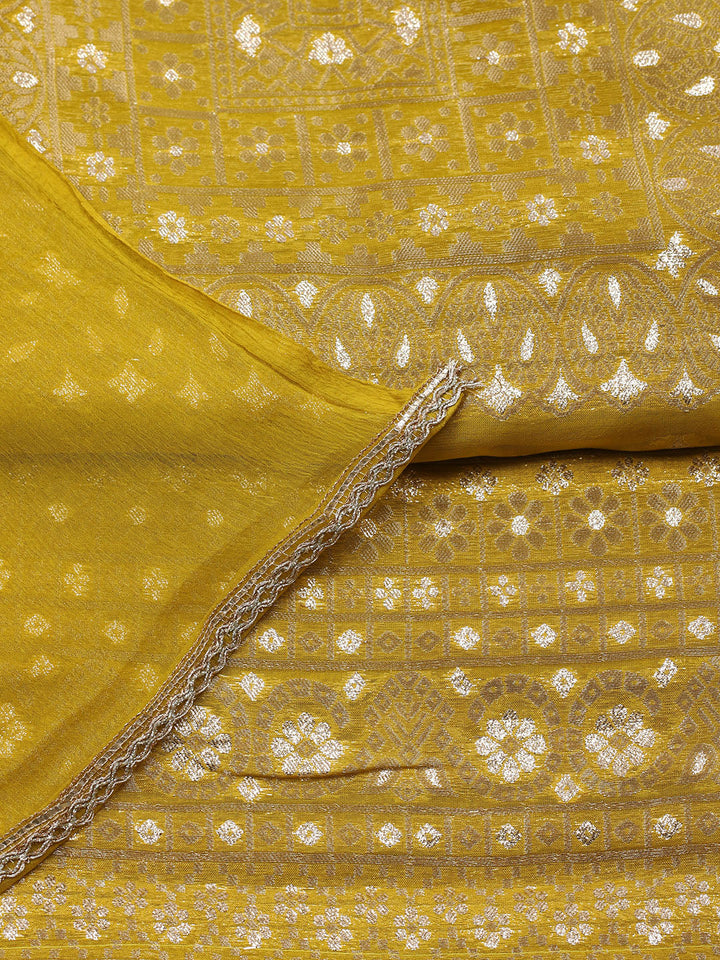 Woven Design Chanderi Unstitched Suit With Pant &amp; Dupatta