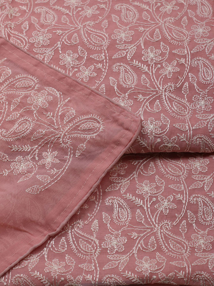 Embroidered Chanderi Unstitched Kurta With Pant &amp; Dupatta