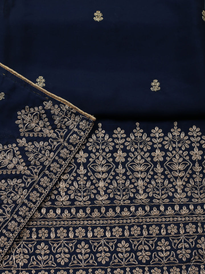 Embroidered Chanderi Unstitched Suit With Pant &amp; Dupatta