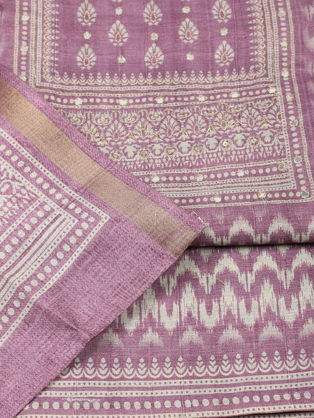 Embroidered Chanderi Unstitched Suit With Pant &amp; Dupatta
