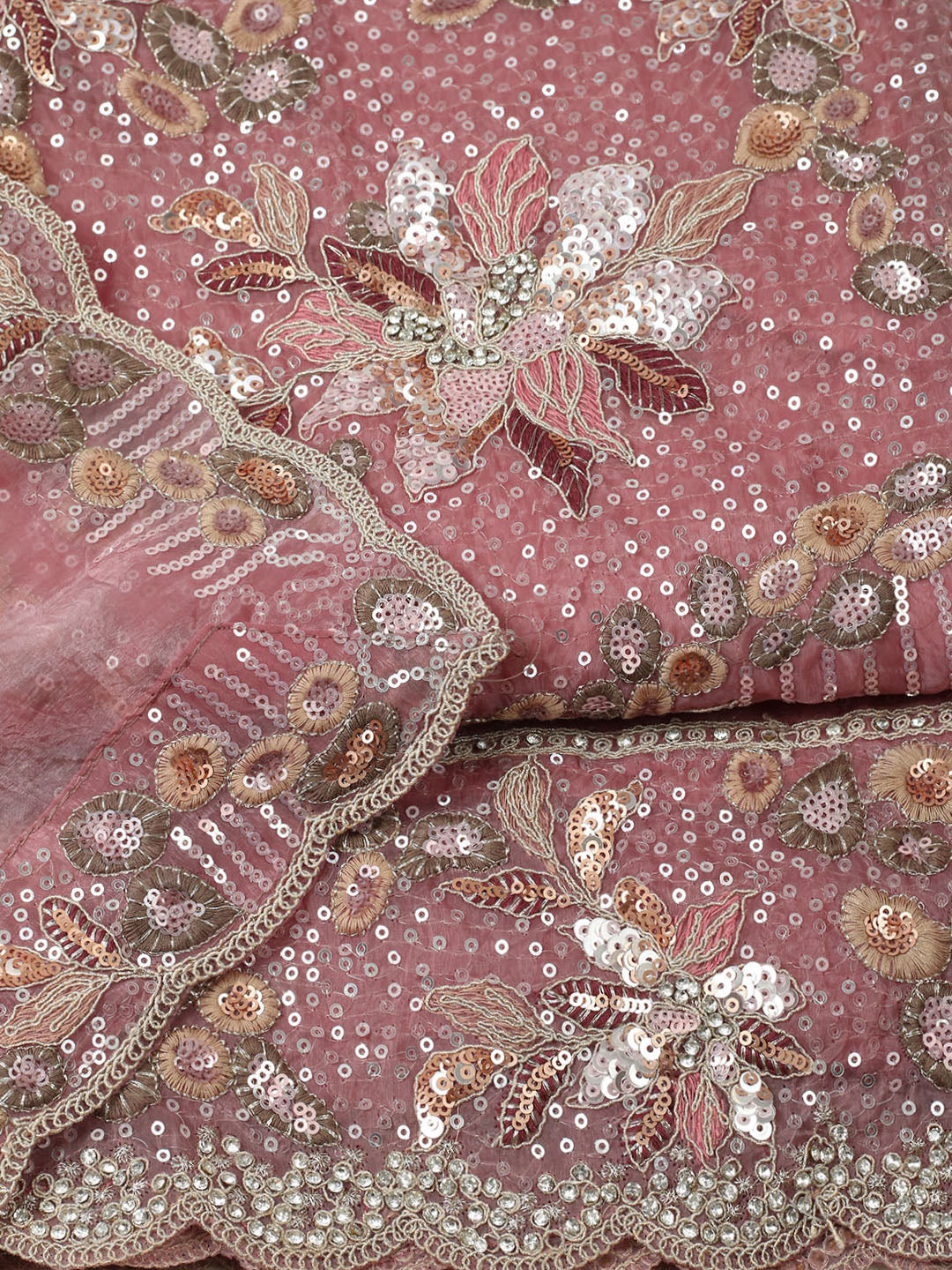 Embroidered Organza Unstitched Suit With Pant &amp; Dupatta