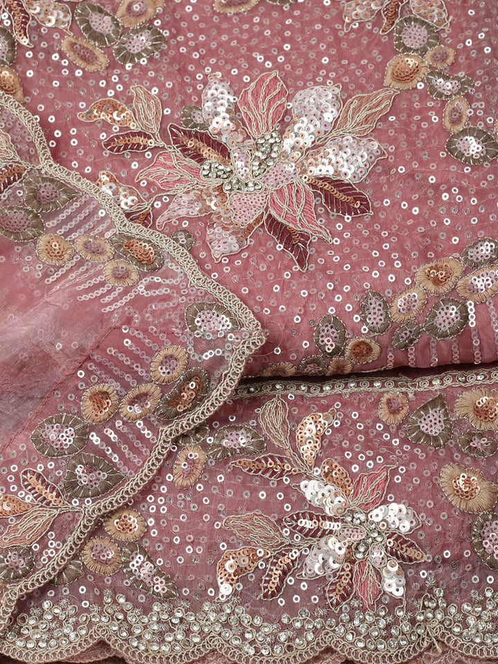 Embroidered Organza Unstitched Suit With Pant &amp; Dupatta