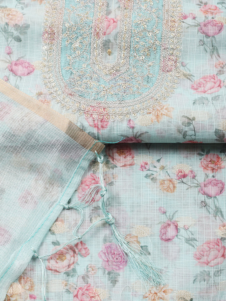 Embroidered Cotton Blend Unstitched Suit With Pant &amp; Dupatta