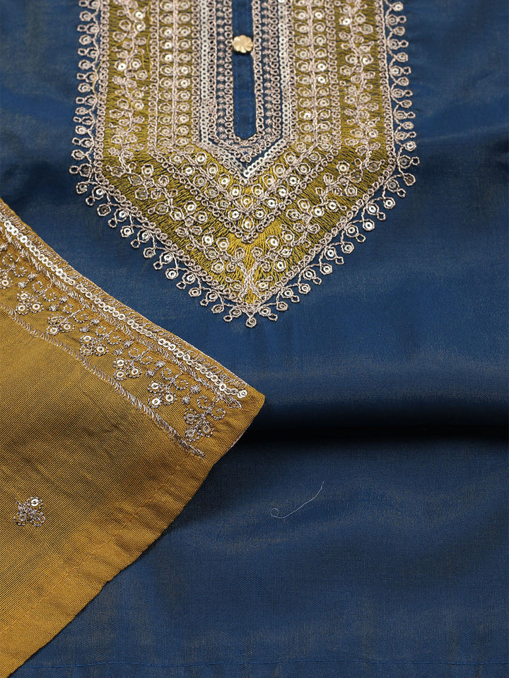 Neck Embroidered Chanderi Unstitched Suit With Dupatta