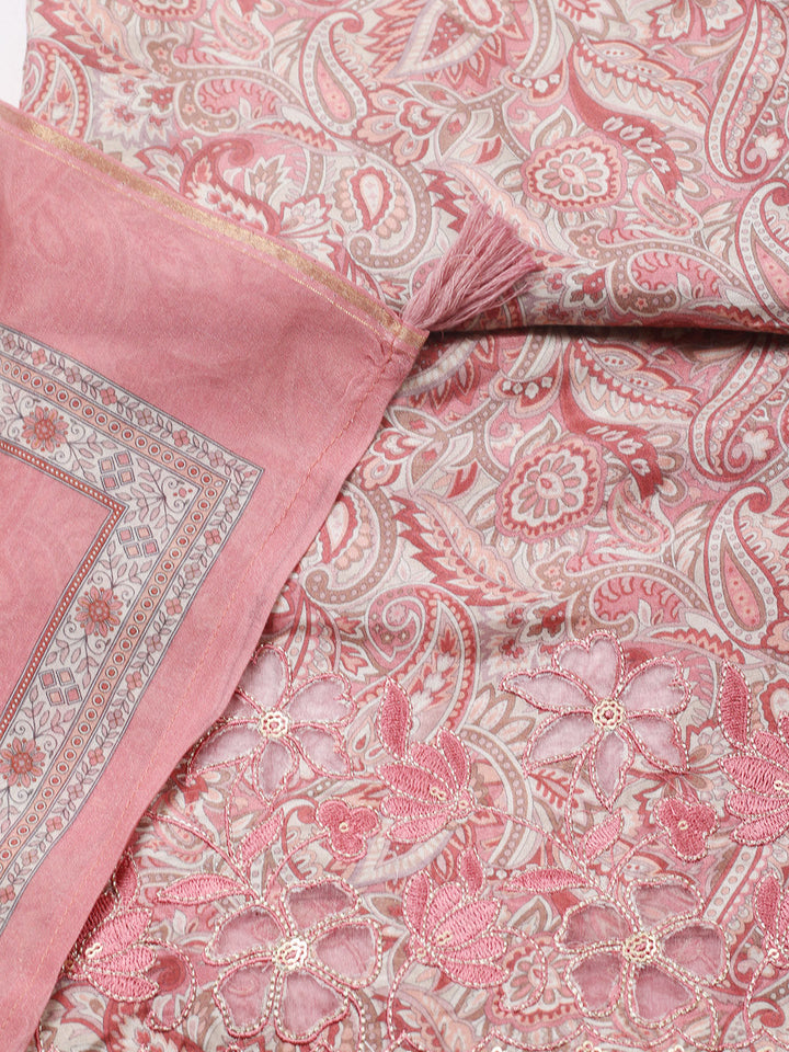 Embroidered Muslin Unstitched Suit With Pant &amp; Dupatta
