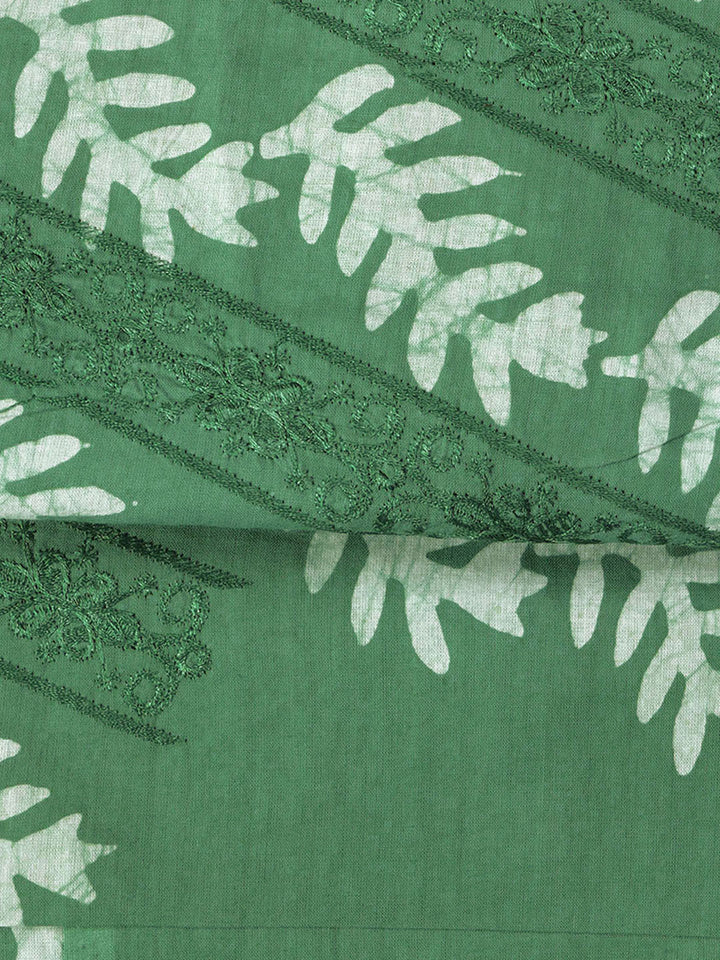 Green Printed Cotton Blend Unstitched Dress Material