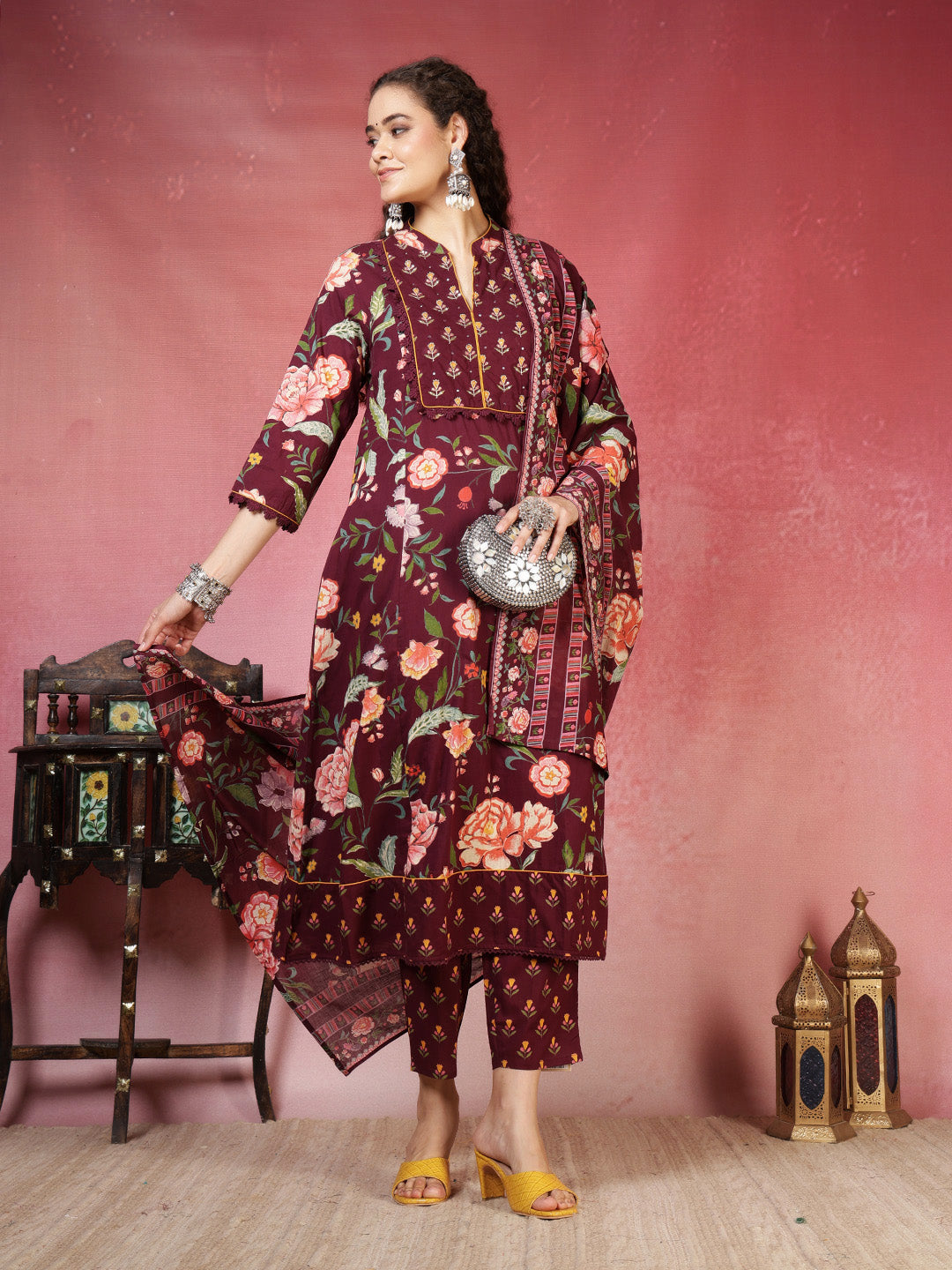 Printed Cotton Blend Kurta With Pant & Dupatta