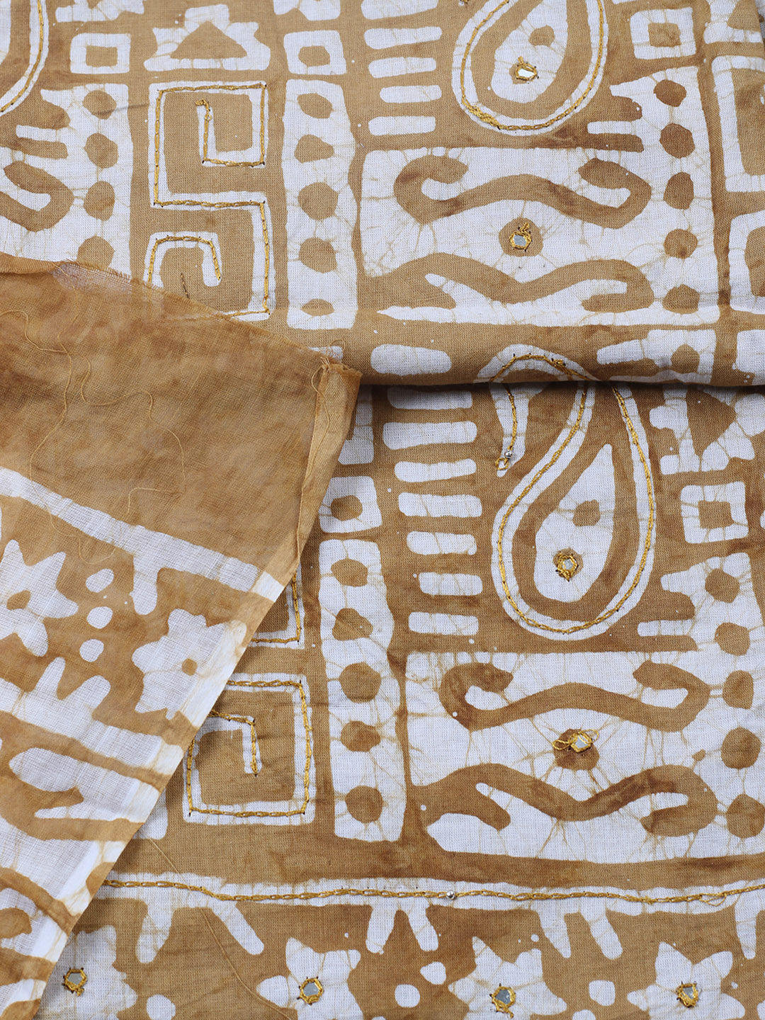 Embroidered Cotton Blend Unstitched Suit With Pant &amp; Dupatta