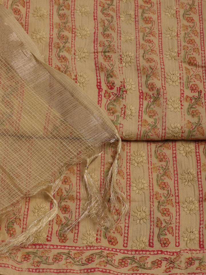 Printed Cotton Unstitched Suits Printed Suit With Pant &amp; Dupatta
