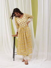 Floral Printed Cotton Anarkali Kurta With Pants