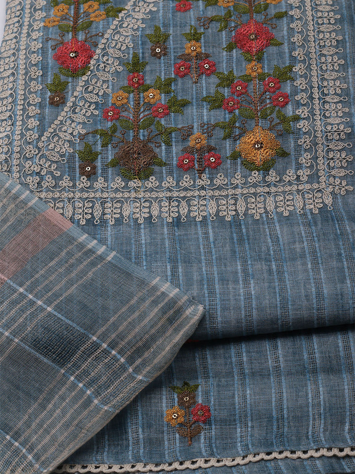 Embroidered Linen Unstitched Kurta With Pant &amp; Dupatta