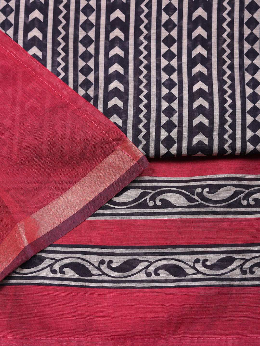 Printed Chanderi Unstitched Suit With Pant &amp; Dupatta