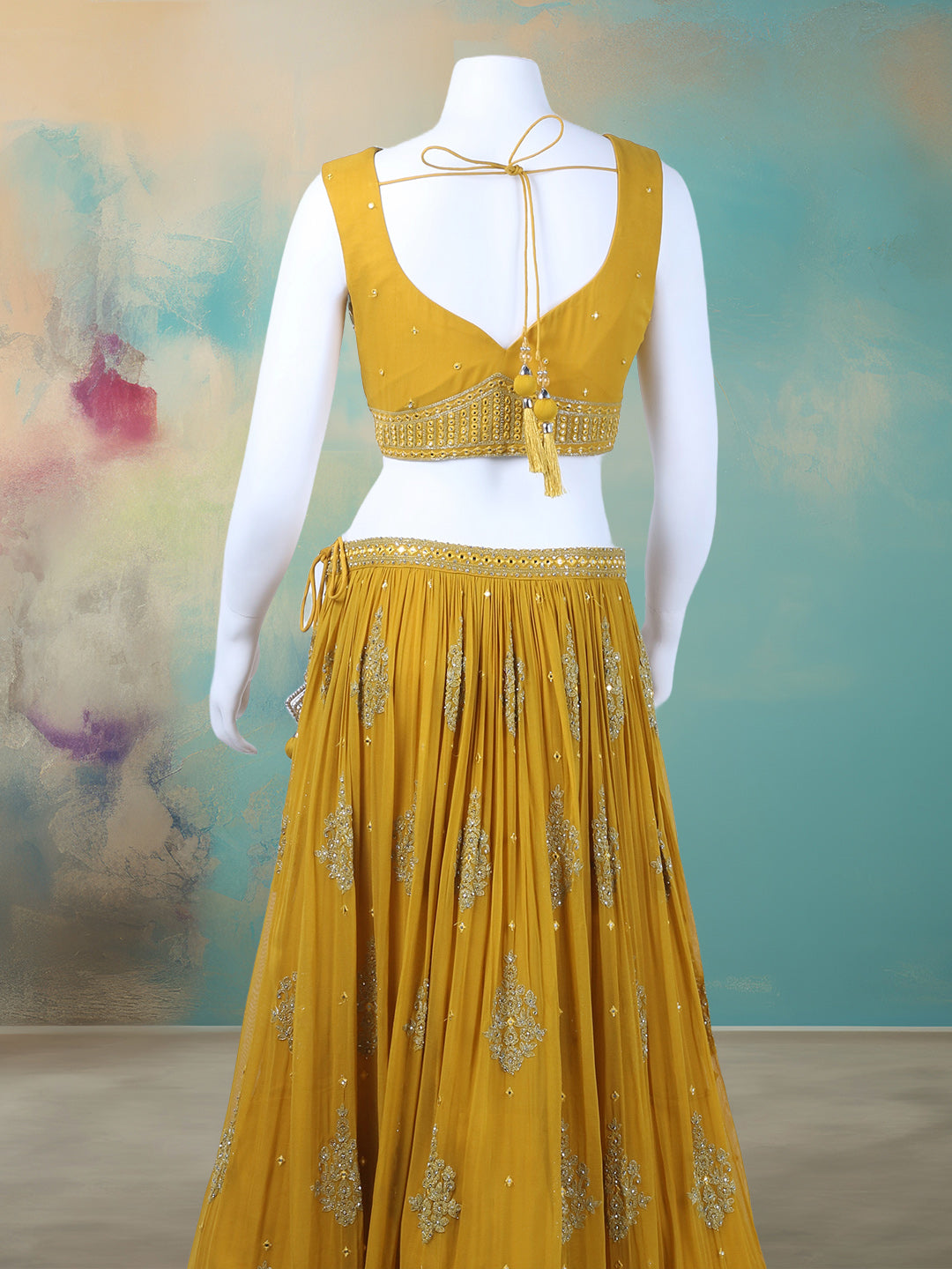 Resham Mirror Work Georgette Choli With Lehenga & Dupatta