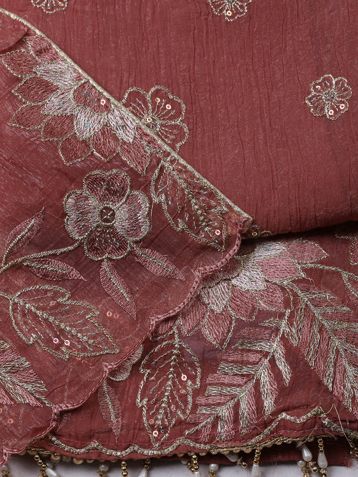 Embroidered Tissue Unstitched Suit With Pant &amp; Dupatta