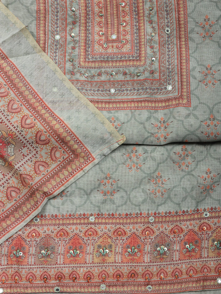 Embellished Chanderi Unstitched Suit With Pant &amp; Dupatta