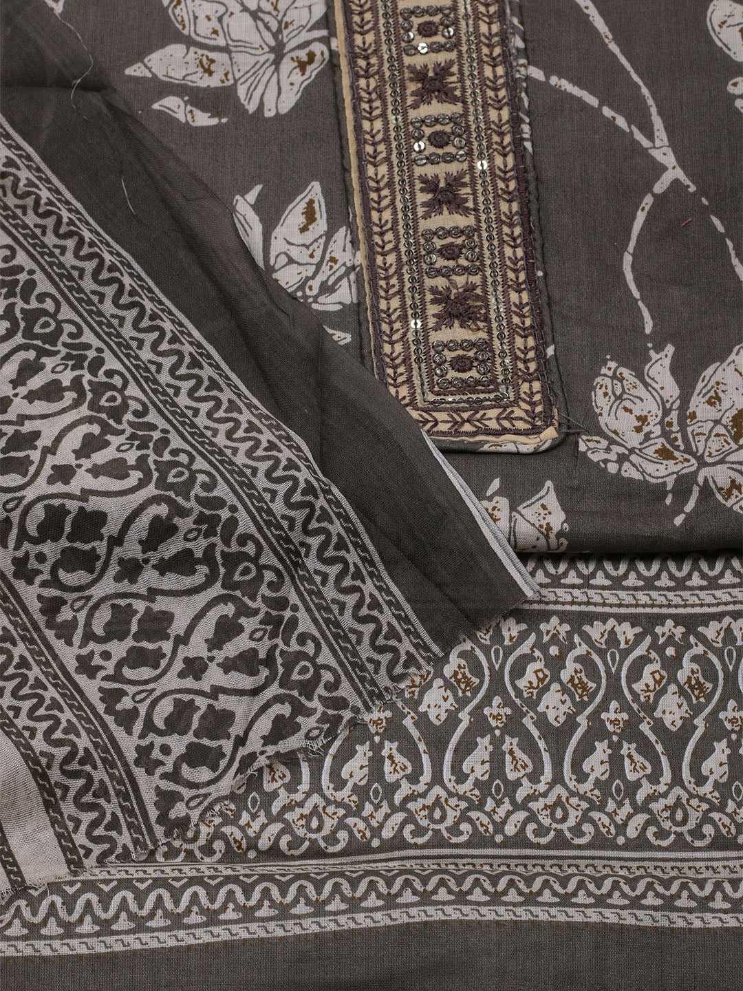 Printed Cotton Blend Unstitched Suit With Dupatta
