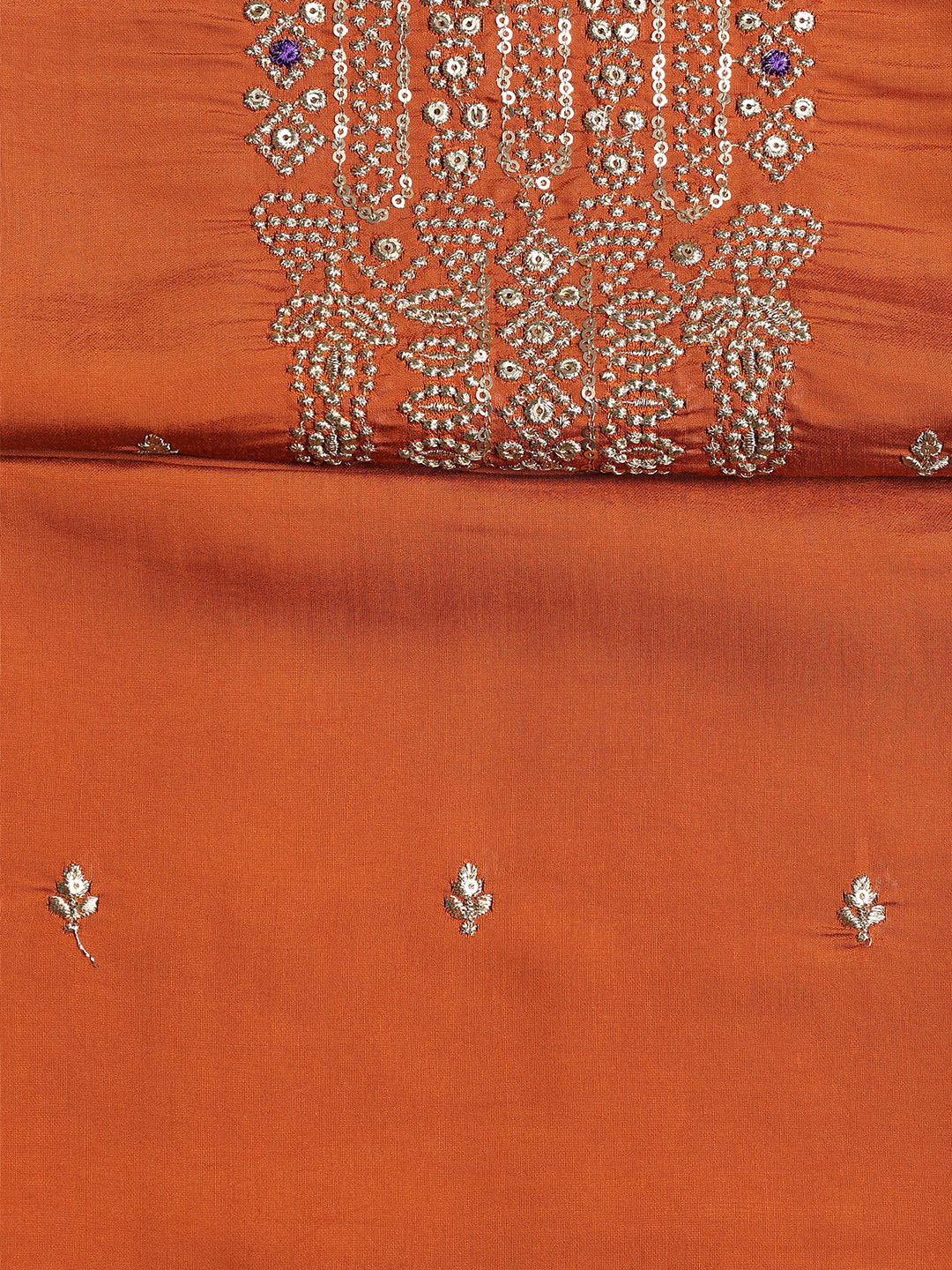 Neck Embroidered Chanderi Unstitched Suit With Dupatta