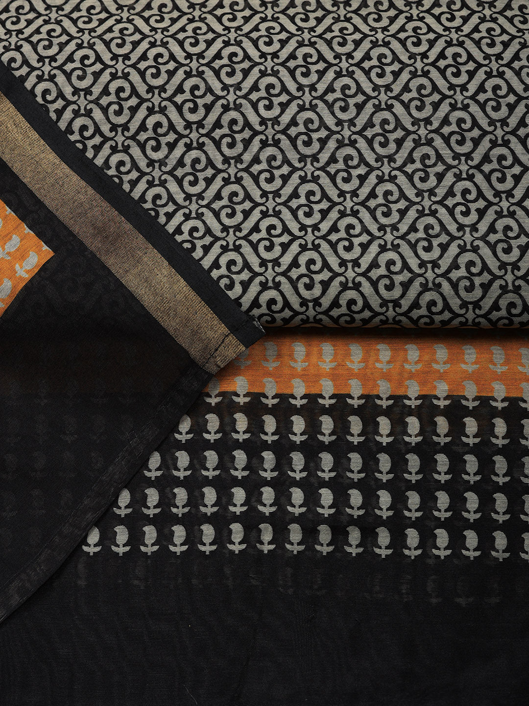Printed Chanderi Unstitched Suit With Pant &amp; Dupatta