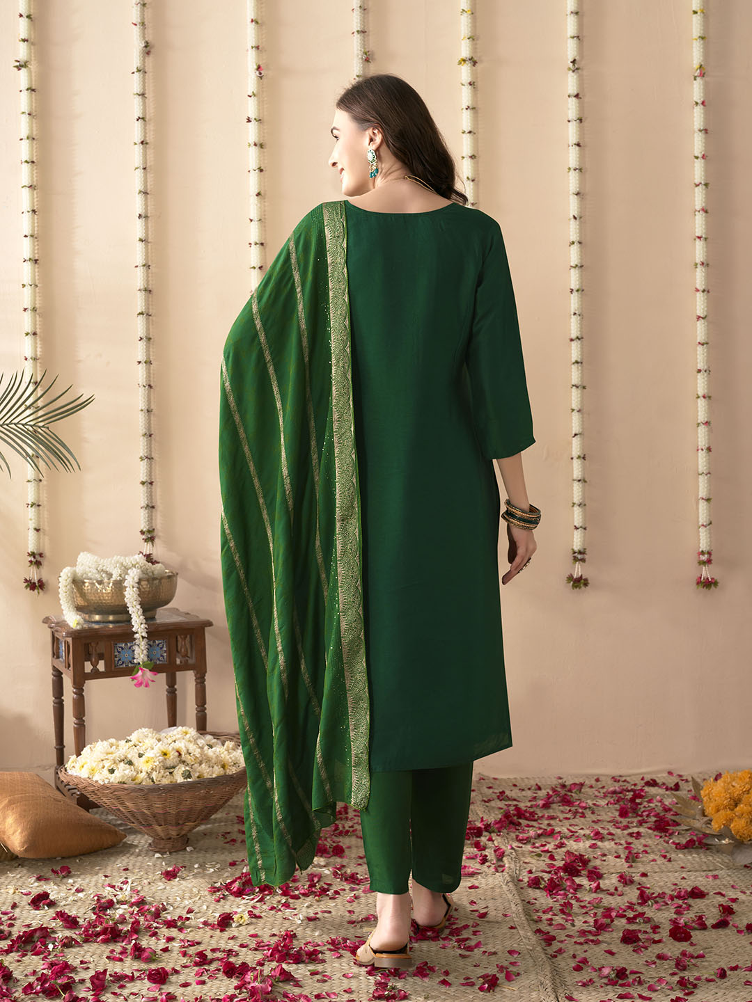 Embroidered Silk Kurta With Pant &amp; Dupatta
