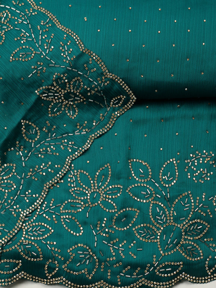 Embellished Chiffon Unstitched Suit With Pant &amp; Dupatta