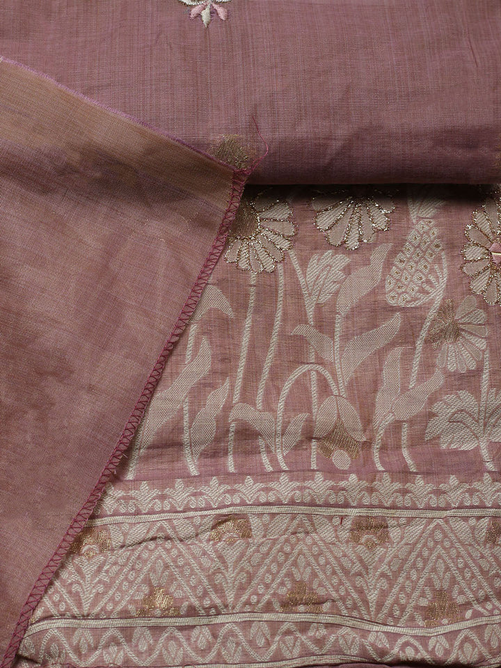 Embroidered Cotton Blend Unstitched Suit With Pant &amp; Dupatta