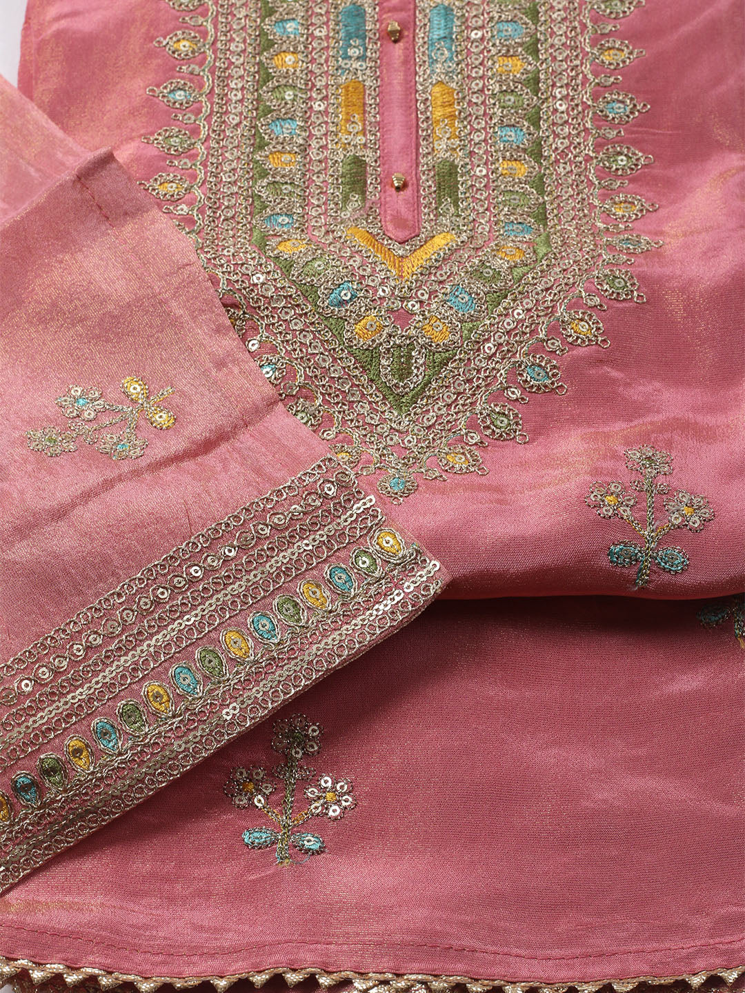 Embroidered Organza Unstitched Kurta With Pant &amp; Dupatta