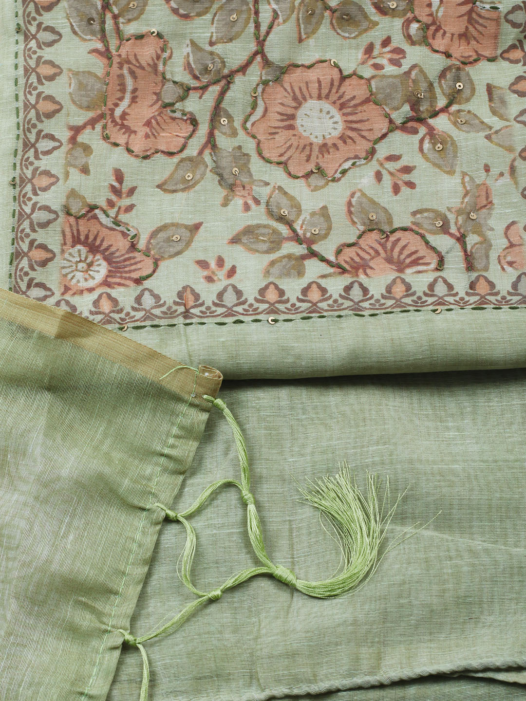 Embroidered Chanderi Unstitched Suit With Pant &amp; Dupatta