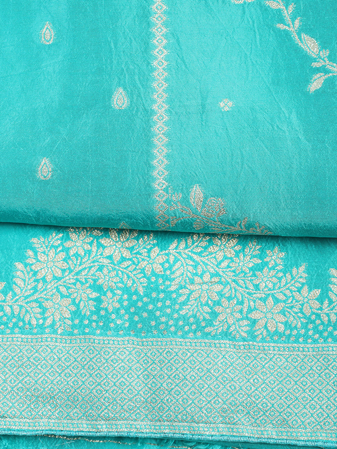 Embroidered Art Silk Unstitched Suit With Dupatta