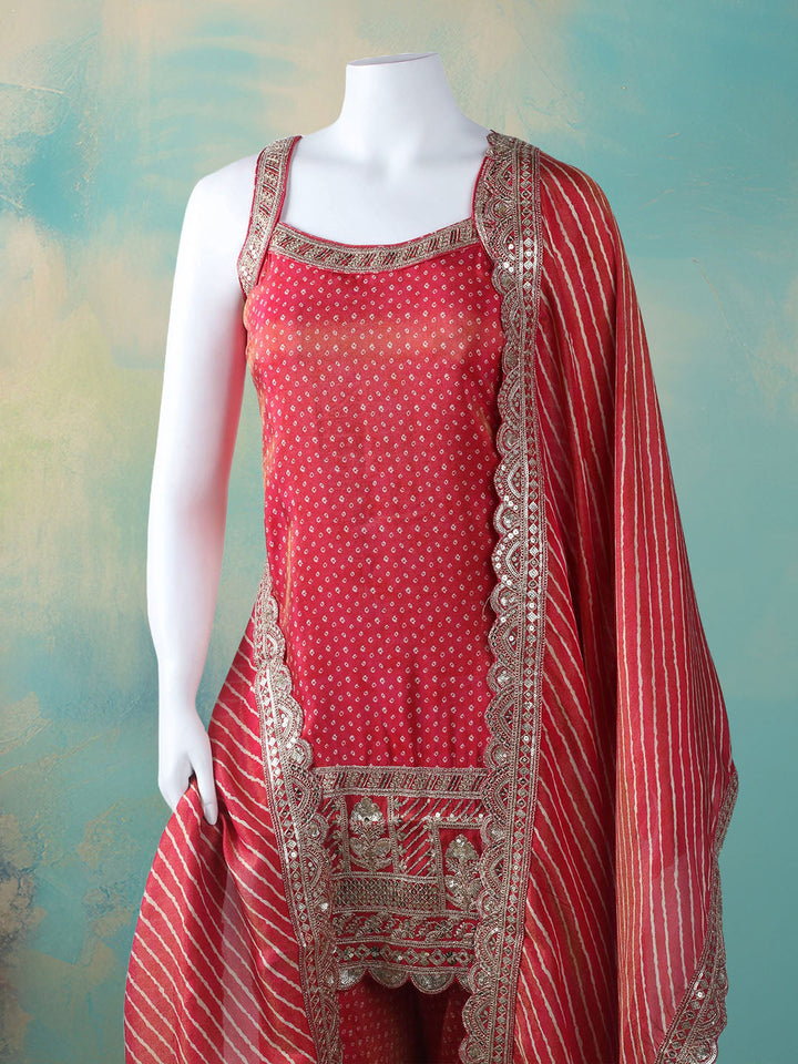 Woven Design Tissue Stitched Kurta With Pant &amp; Dupatta