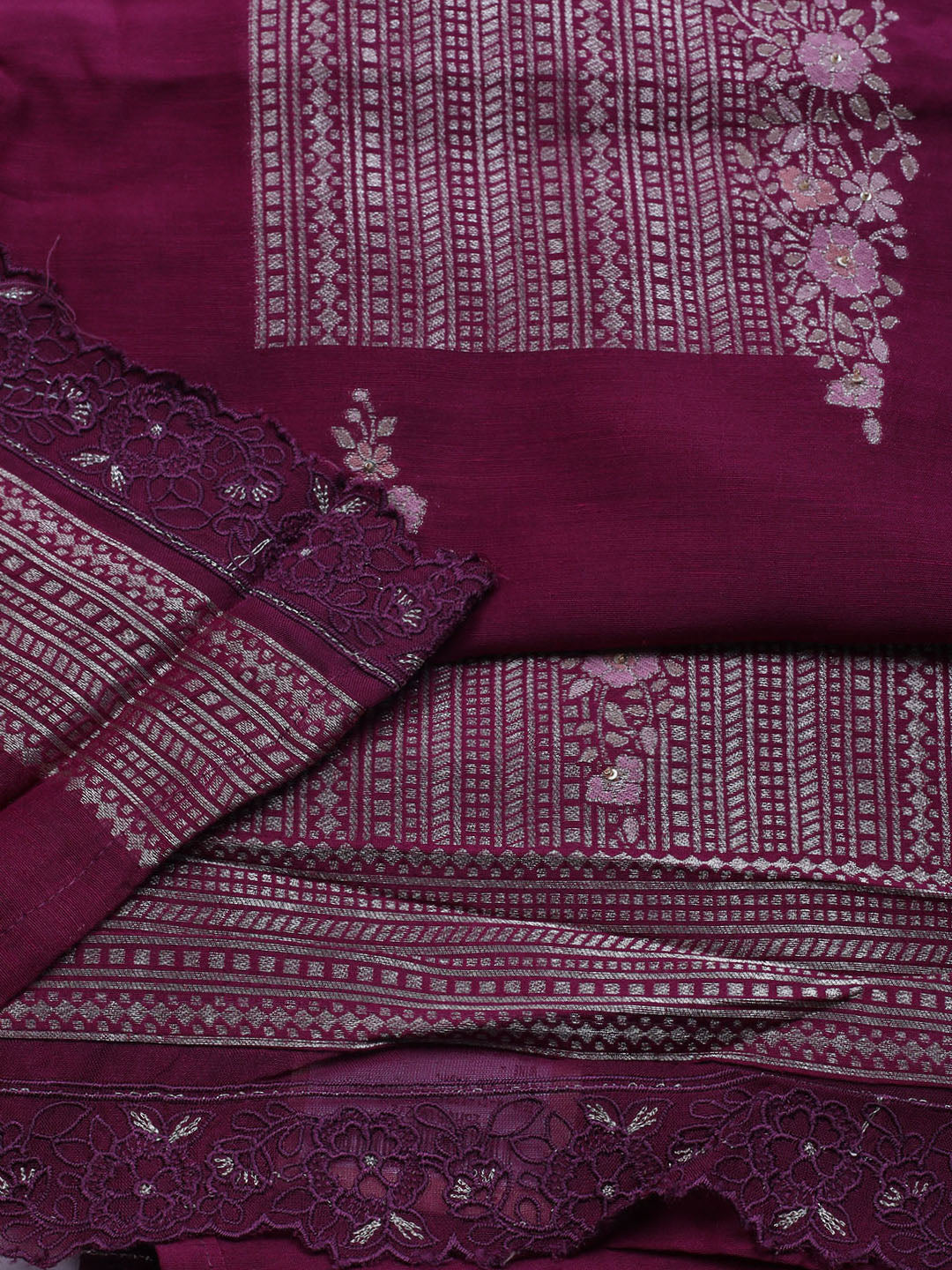 Embroidered Chanderi Unstitched Suit With Dupatta