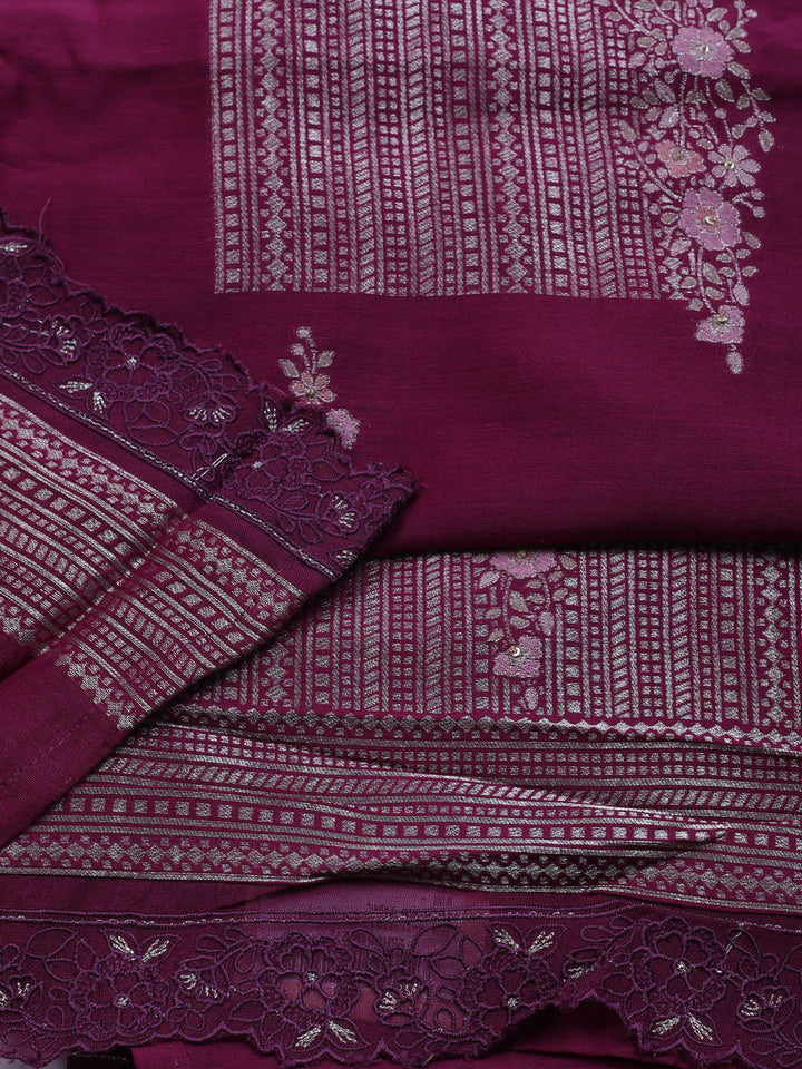 Embroidered Chanderi Unstitched Suit With Dupatta