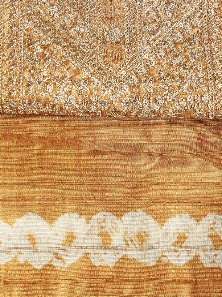 Embroidered Tussar Unstitched Suit With Dupatta