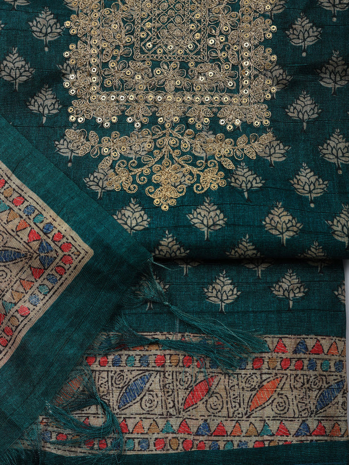 Embroidered Cotton Blend Unstitched Suit With Pant &amp; Dupatta