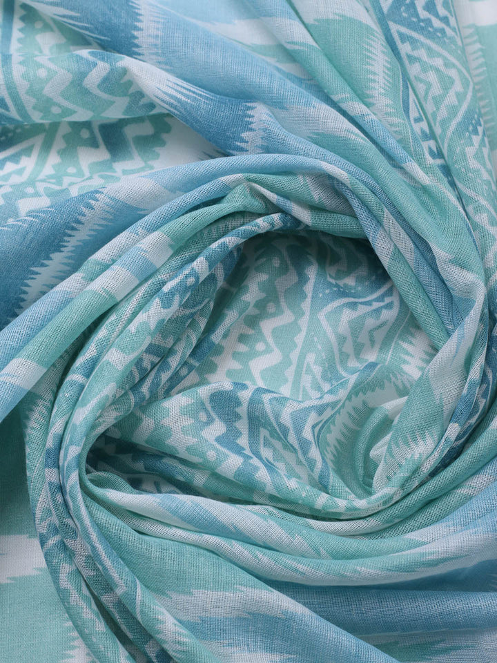 Printed Cotton Blend Unstitched Suit With Pant &amp; Dupatta