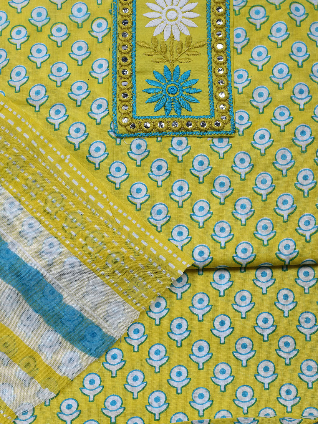 Printed Cotton Blend Unstitched Suit With Dupatta