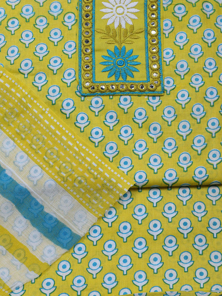 Printed Cotton Blend Unstitched Suit With Dupatta