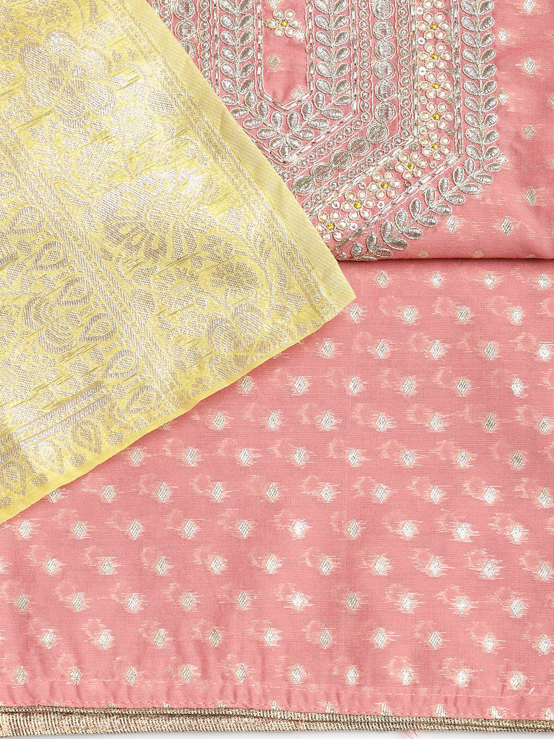 Embroidered Chanderi Unstitched Suit With Dupatta