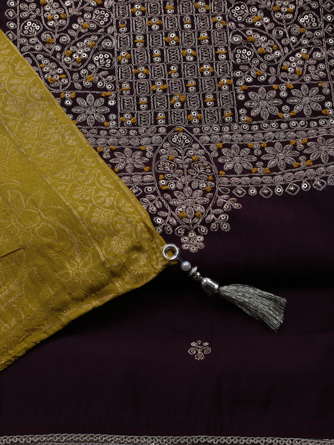 Neck Embroidered Chanderi Unstitched Suit With Dupatta