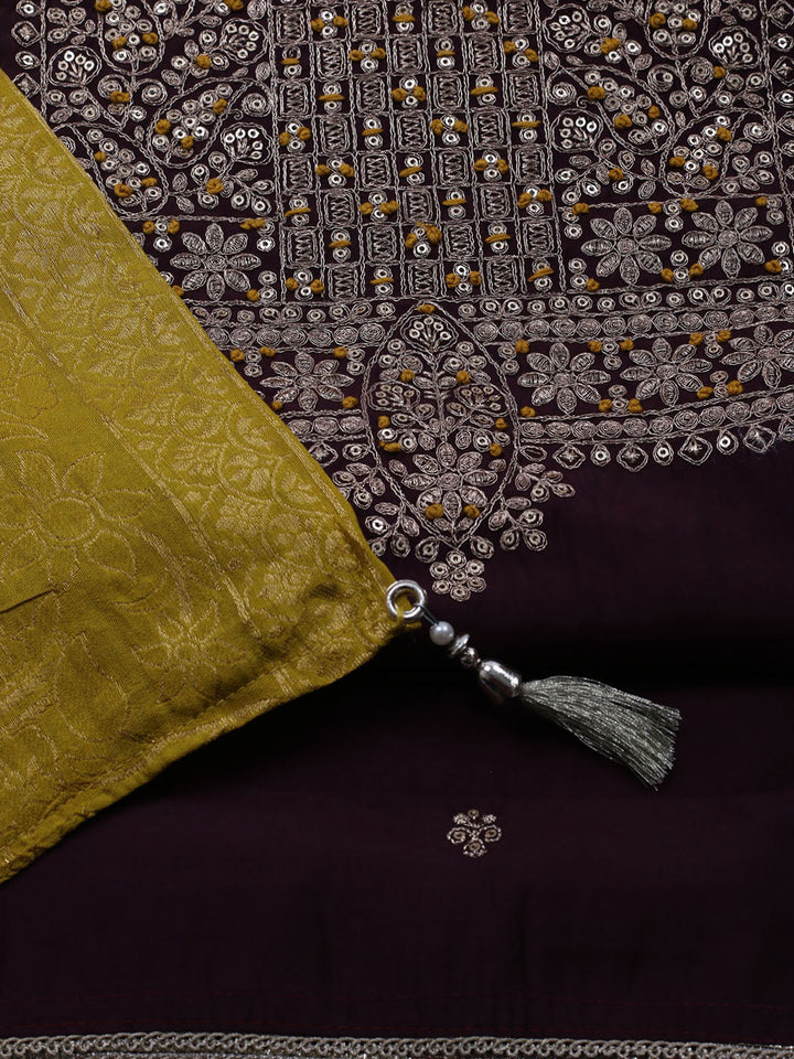 Neck Embroidered Chanderi Unstitched Suit With Dupatta