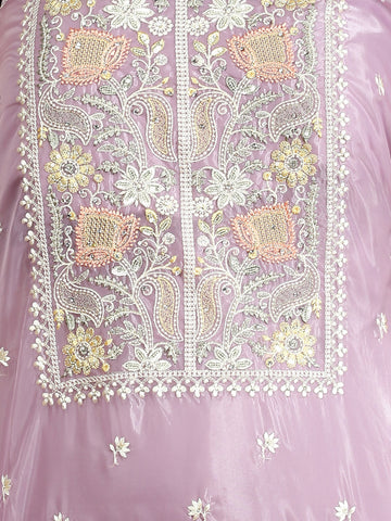 Neck Embroidered Organza Unstitched Suit Piece With Dupatta