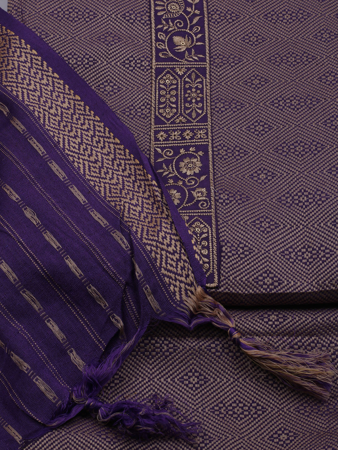 Patch Neck Art Silk Unstitched Suit With Dupatta