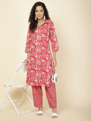 Floral Printed Cotton Kurta With Pants