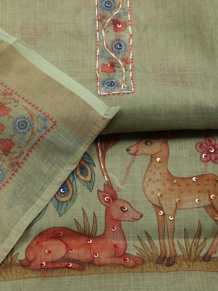 Embroidered Cotton Blend Unstitched Suit With Pant &amp; Dupatta