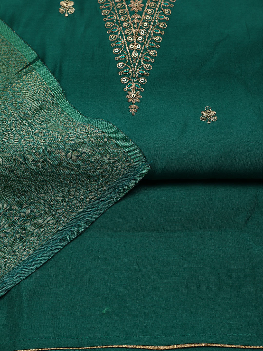 Embroidered Chanderi Unstitched Suit With Dupatta