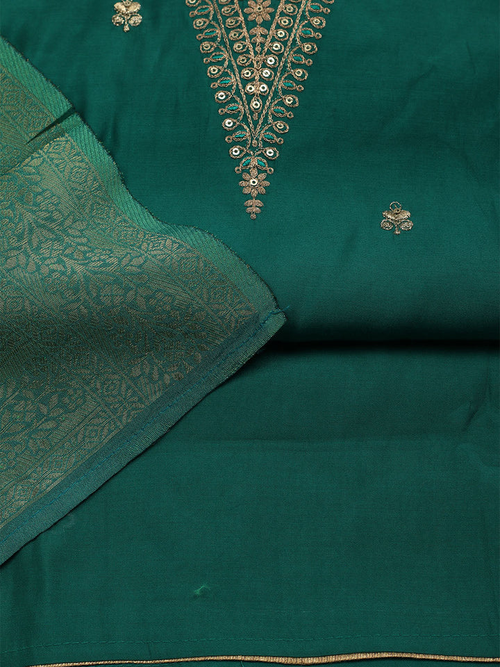 Embroidered Chanderi Unstitched Suit With Dupatta