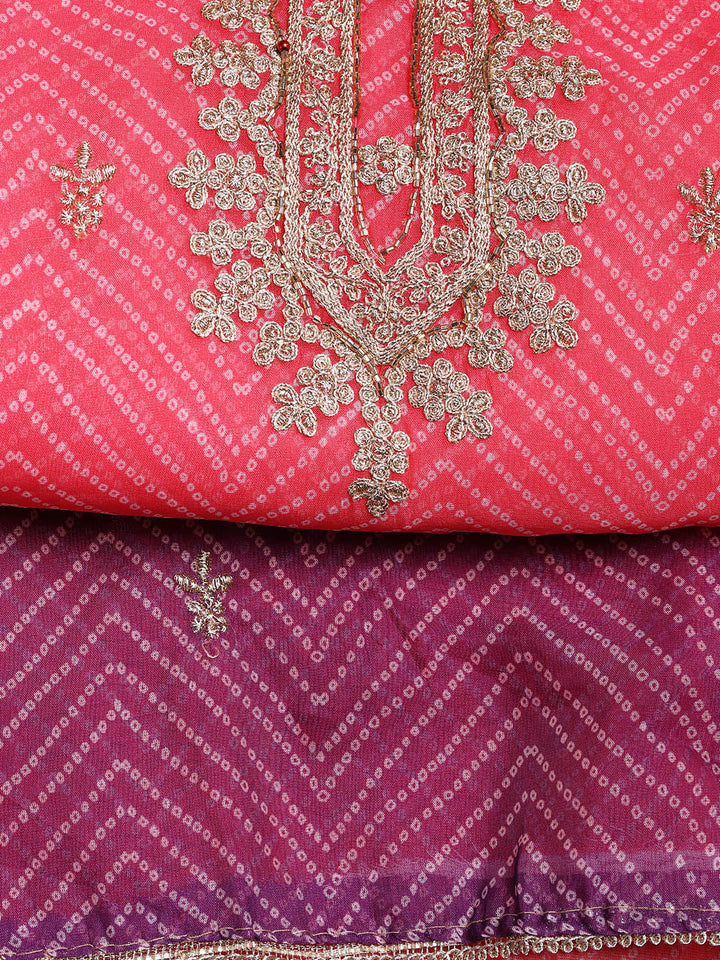 Neck Embroidered Organza Unstitched Suit With Dupatta