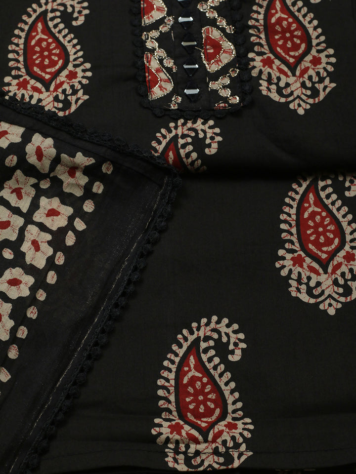 Embroidered Cotton Blend Unstitched Suit With Pant Dupatta